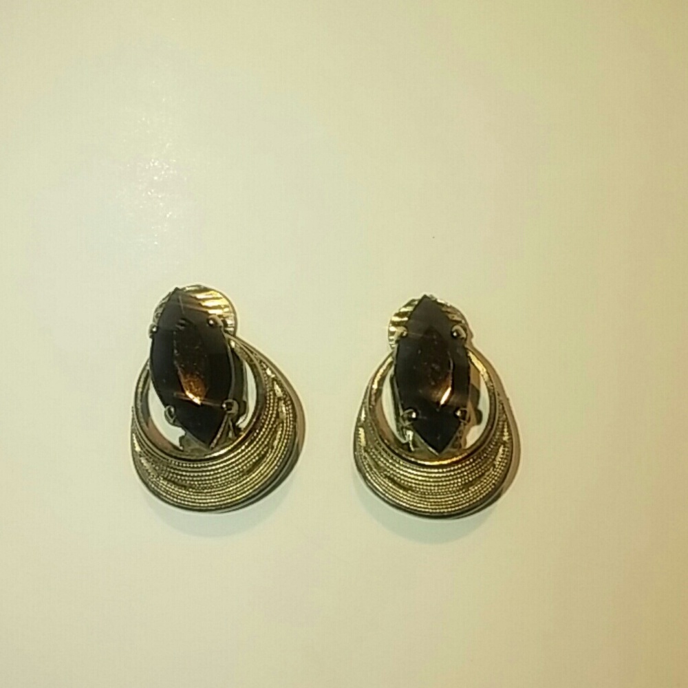 Vintage West Germany Black Silver Clip Earrings